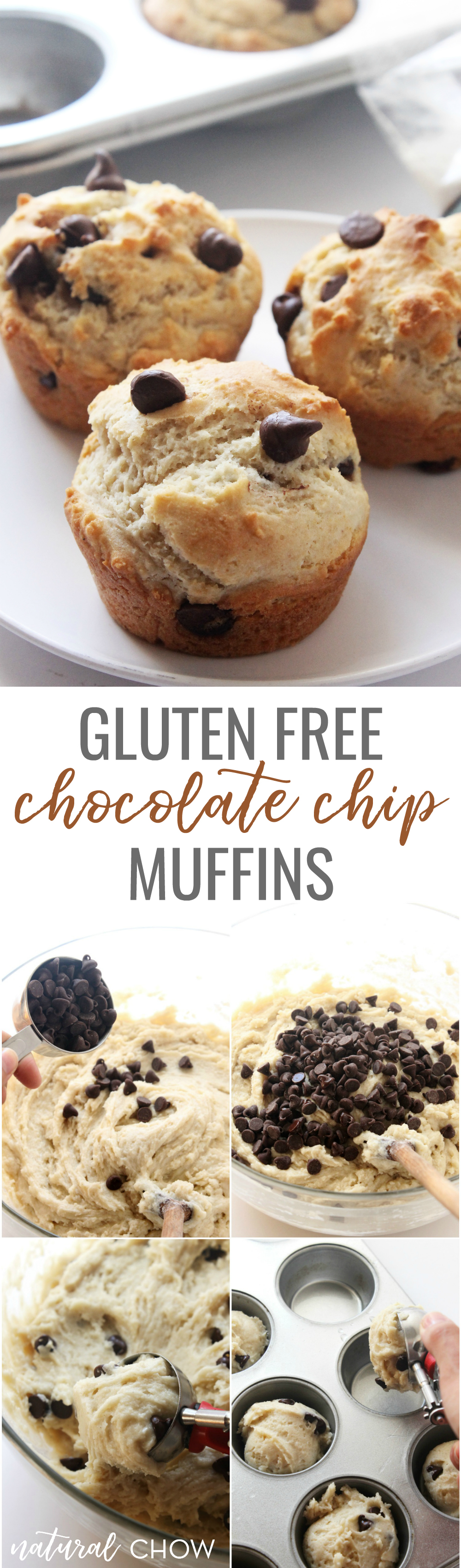 This easy recipe for gluten free chocolate chip muffins using Bob's Red Mill Gluten Free 1-to-1 Baking Flour takes only 30 minutes to make—start to finish.