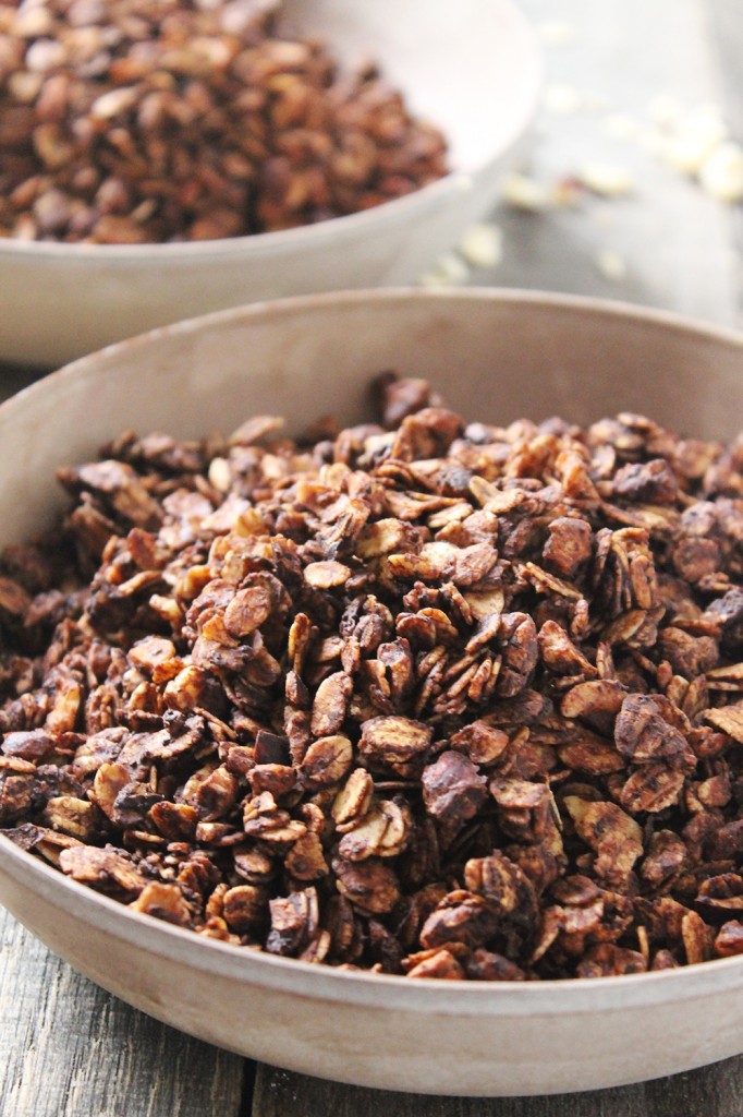 Packed with dark chocolate coffee flavor, this mocha hazelnut granola is soon to become a breakfast staple. It's crunchy, chocolaty, and super easy to make!