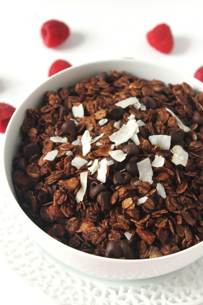 Get double the chocolaty goodness in every bite with this easy-to-make healthy double chocolate coconut granola! With its intense chocolate flavor and light coconut notes, you'd never think this indulgent granola was good for you.