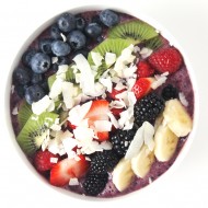 This beautiful, colorful, fruity triple berry coconut acai bowl is the perfect way to start your day! It's vegan, healthy, and it has freeze-dried acai powder in it, a superfood loaded with antioxidants and essential amino acids.